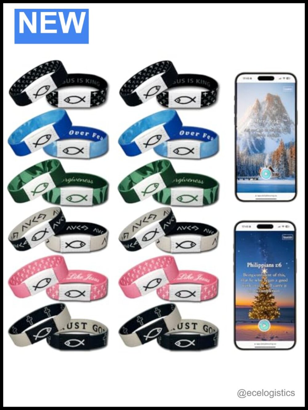 NFC Bible Verse Stretch Bracelets 6 Pack Religious Jewelry Gift Set